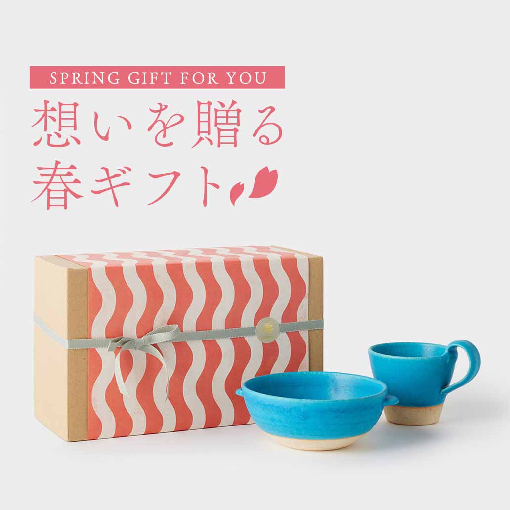 【OMUSUbee ギフト】信楽焼 ブルーラグーン マグ＆マルチボウルセット