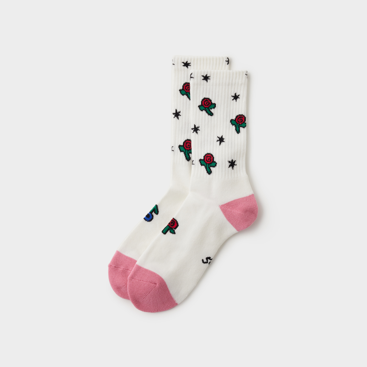 日常にアートを ミドルソックス Flower - ホワイト｜5eL × Daily Collection