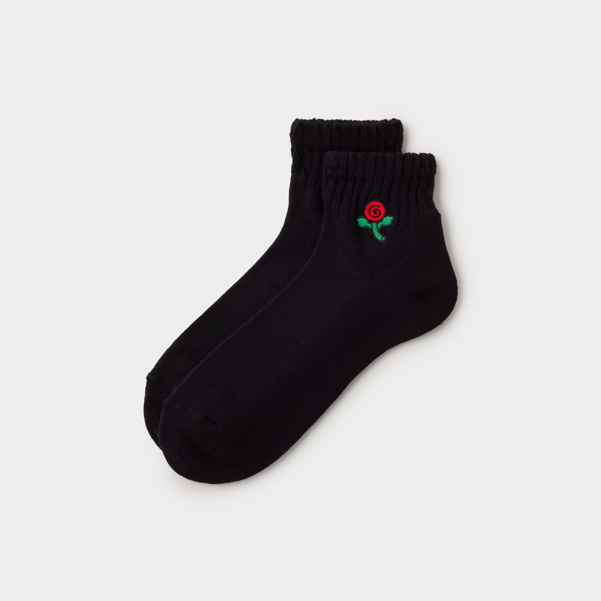 日常にアートを ショートソックス Flower - ブラック｜5eL × Daily Collection