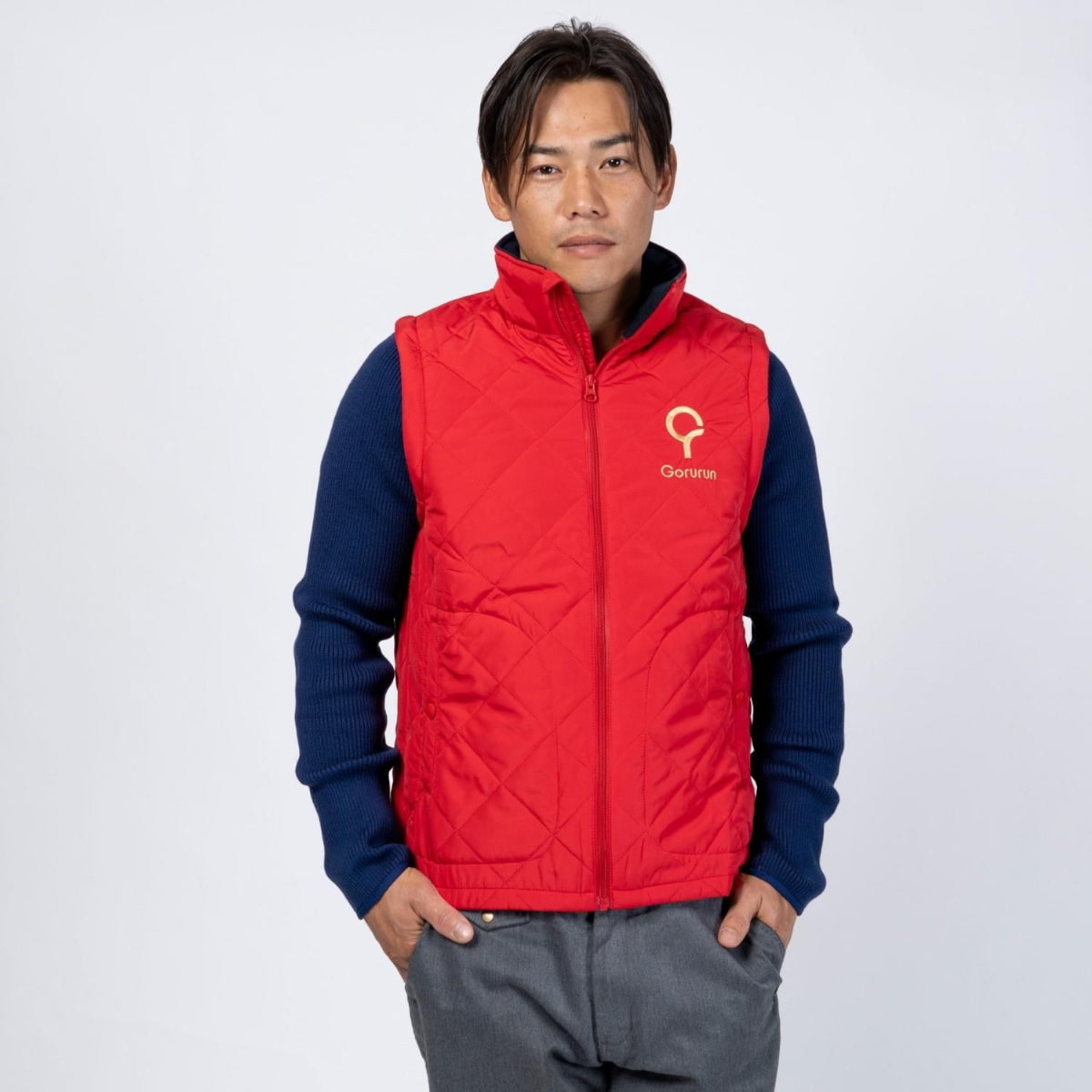 Gorurun 切替しニットスリーブキルティングベスト（ユニセックス）レッド（S / M / L / XLサイズ）｜Gorurun × HESTA LIFE