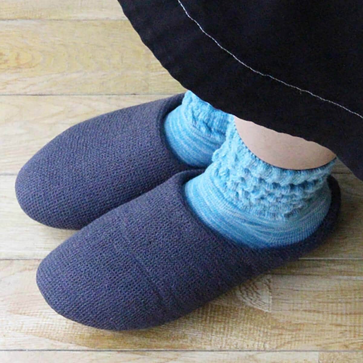 まるでウールのようにやわらかい ワッフル織りのルームシューズ（ネイビー）M / L / XL｜Kontex - LANA（ラーナ）