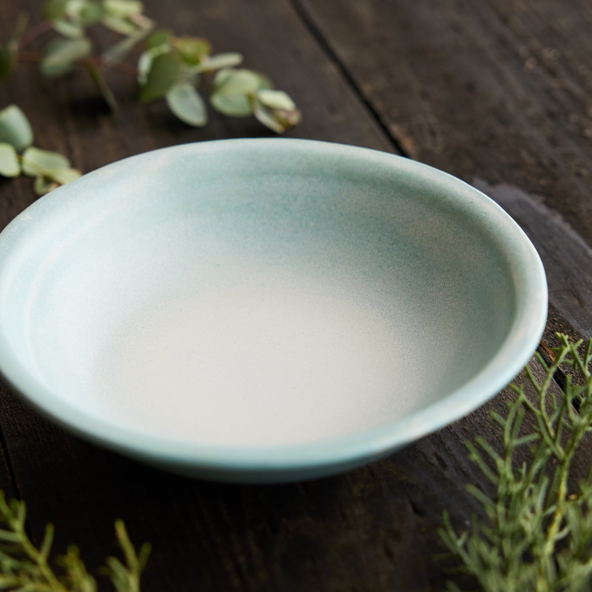 淡く重ねた雪の余韻　粉雪（こなゆき）中深皿 φ20cm｜信楽四季彩陶 －冬至