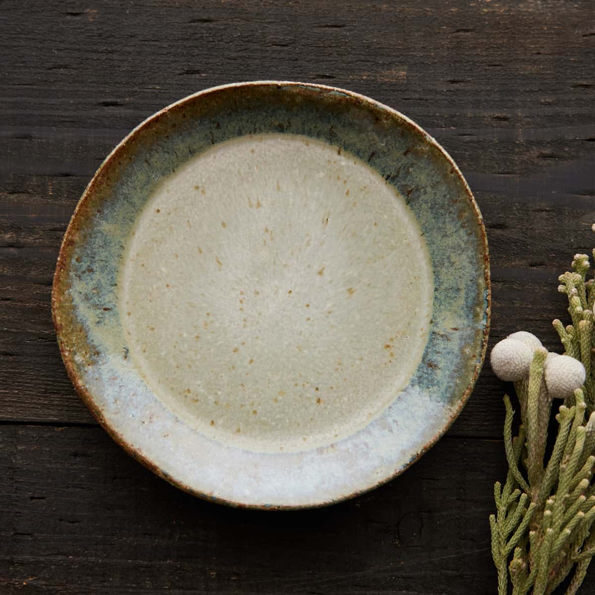 寒風に舞う小鳥の声　寒雲雀（ふゆひばり）平皿 φ18.8cm｜信楽四季彩陶 －冬至