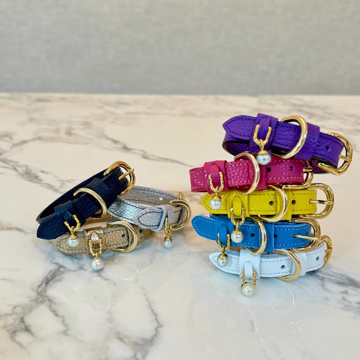 アコヤ真珠付き 本革首輪（小型犬用）