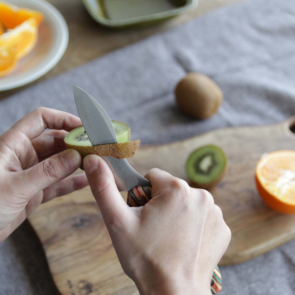 【FEDECA】折り畳み式料理ナイフ 天然木 プレーン黒檀 9.3cm