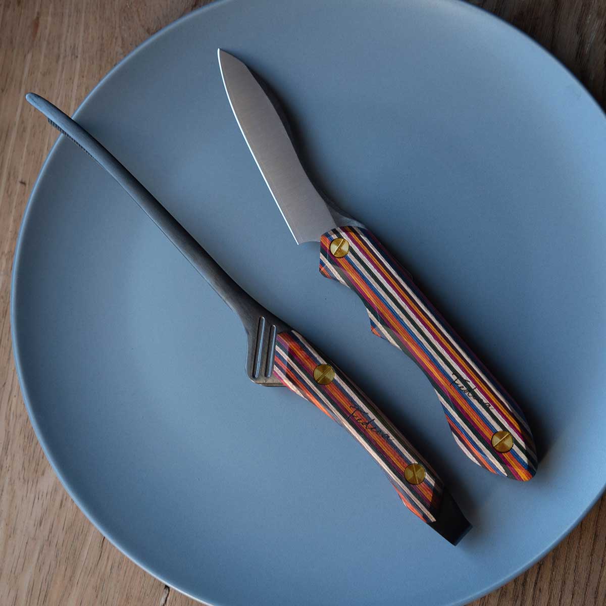 【FEDECA】折り畳み式料理ナイフ 天然木 プレーン黒檀 9.3cm