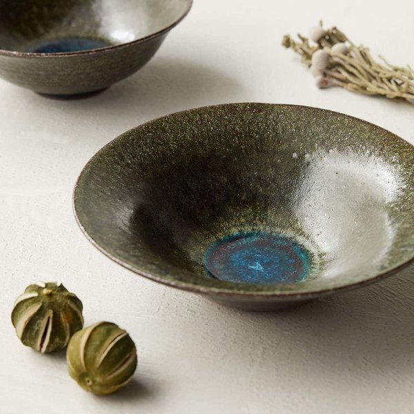 凍てつく大地の結晶 霜柱（しもばしら）リムボウル φ24cm｜信楽四季彩陶 －大寒