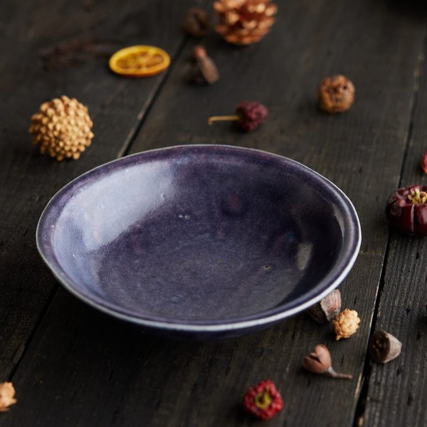 月あかりに揺れる花影　紫苑（しおん）中深皿 φ20cm｜信楽四季彩陶 －霜降